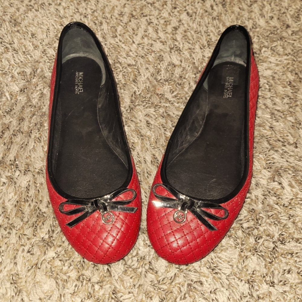 Michael Kors "Melody" red quilted ballet flats FREE shipping